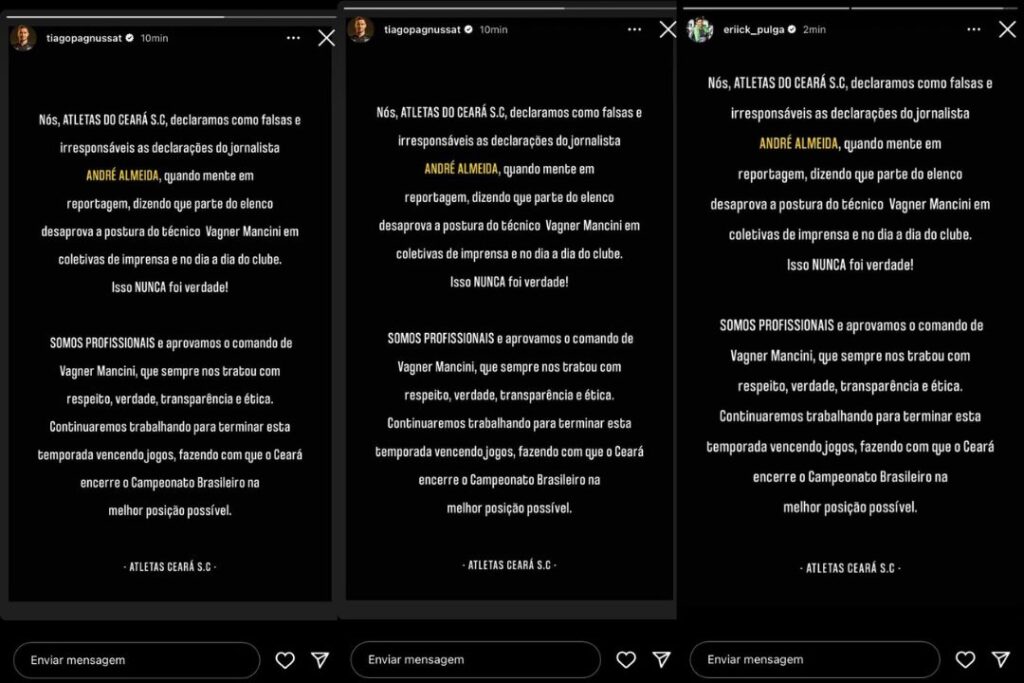 Jogadores soltaram uma nota conjunta nas redes sociais. | Foto: Reprodução