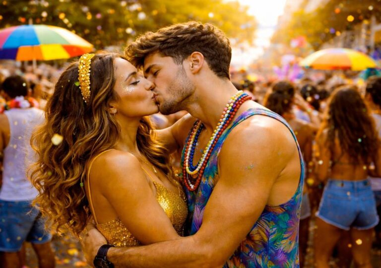Casal se beijando no Carnaval; especialistas alertam para risco de infecções como mononucleose e herpes