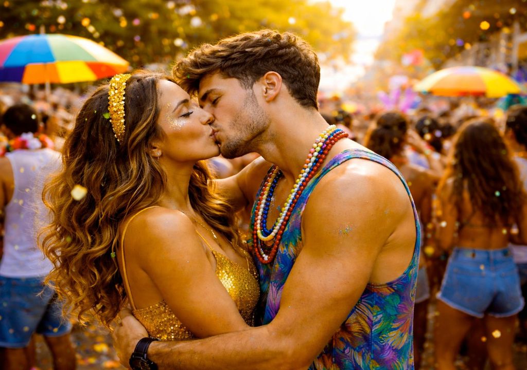 Casal se beijando no Carnaval; especialistas alertam para risco de infecções como mononucleose e herpes