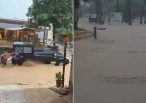 Ruas alagadas em Jericoacoara após forte chuva